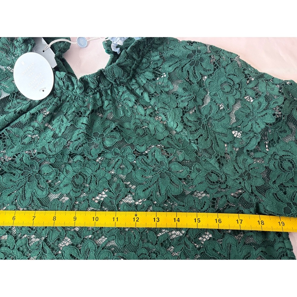 NWT Hill House Womens Green Floral Lace Long Sleeve Ruffle Blouse Sz S Victorian - Picture 5 of 9